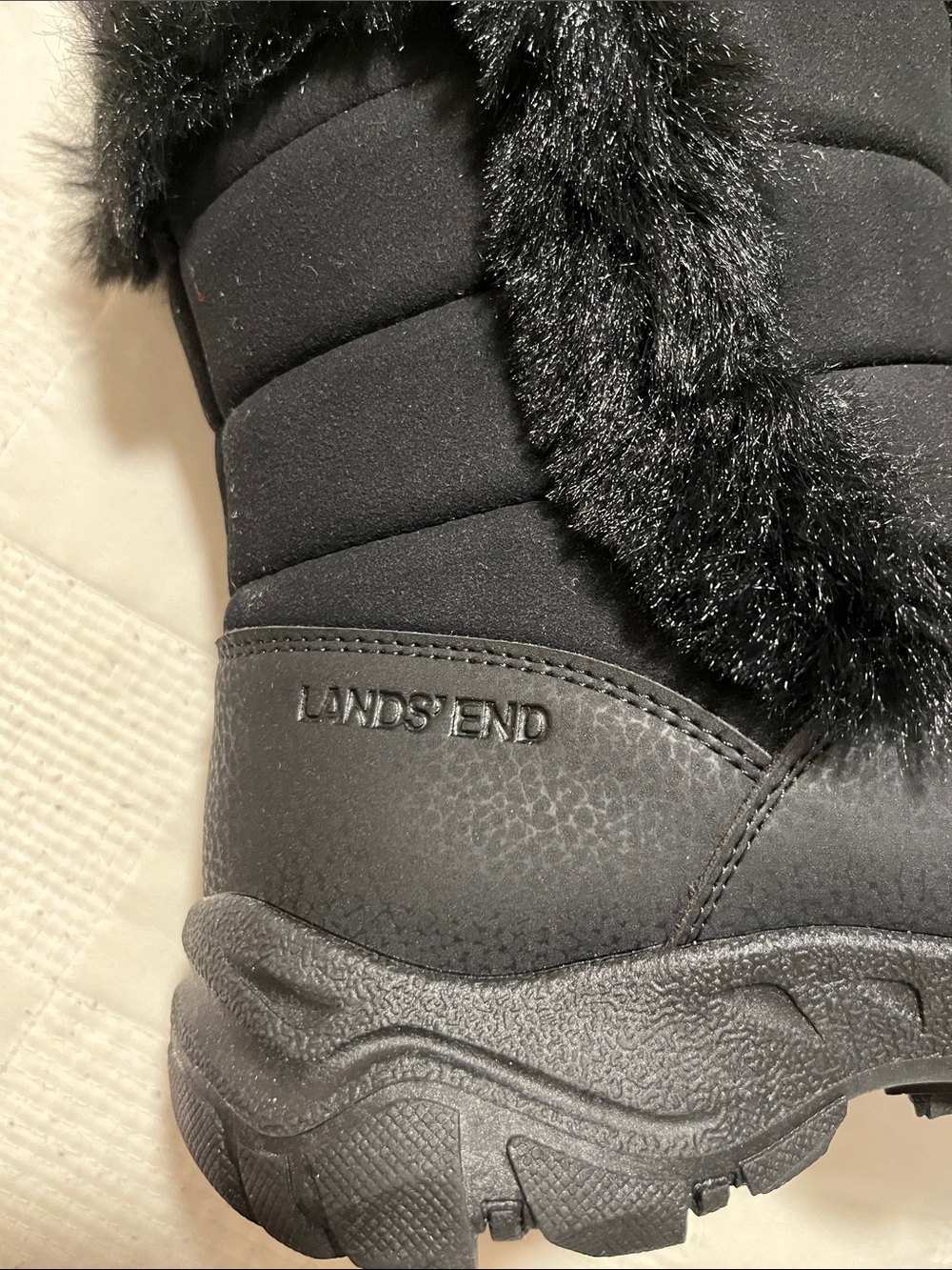 NWOT Lands' End Women BLACK faux fur waterproof Winter/Rain Boots 7.5 never used - Picture 7 of 9
